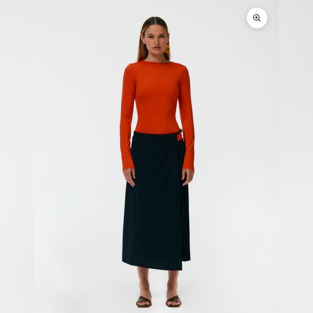 Tibi Tropical Wool Pleated Leather Wrap Skirt